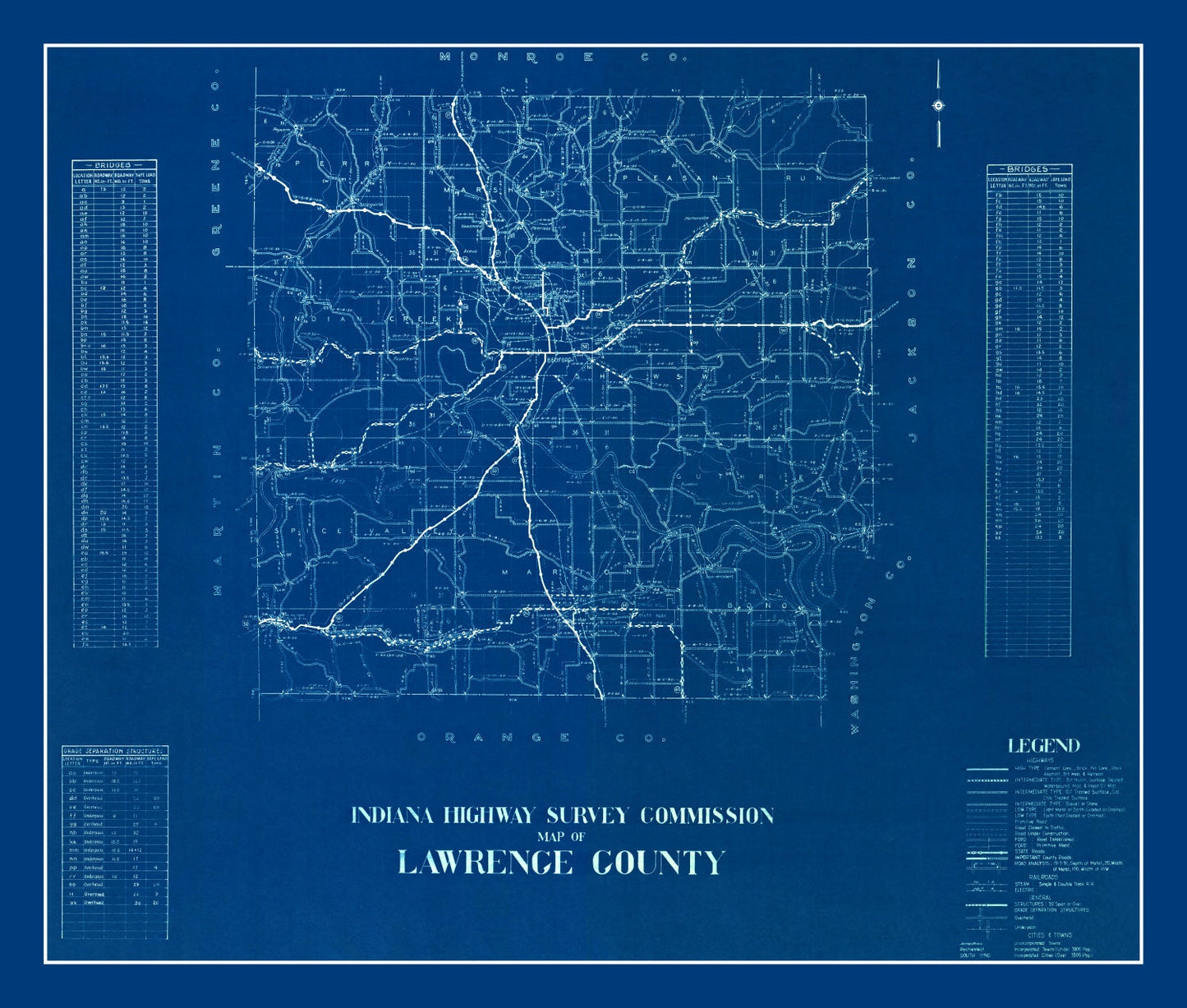 Vintage Map of Lawrence County, Indiana, 1936
