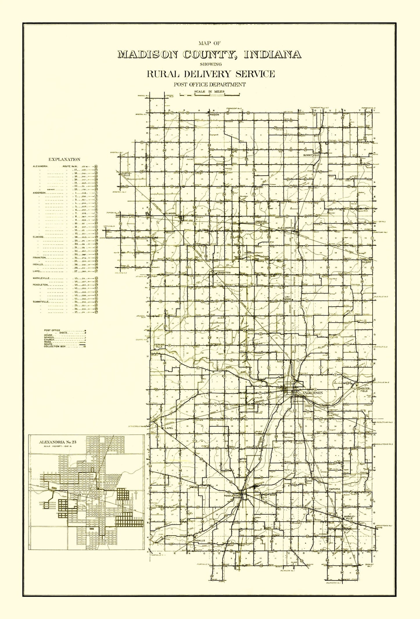 Vintage Map of Madison County, Indiana, 1910