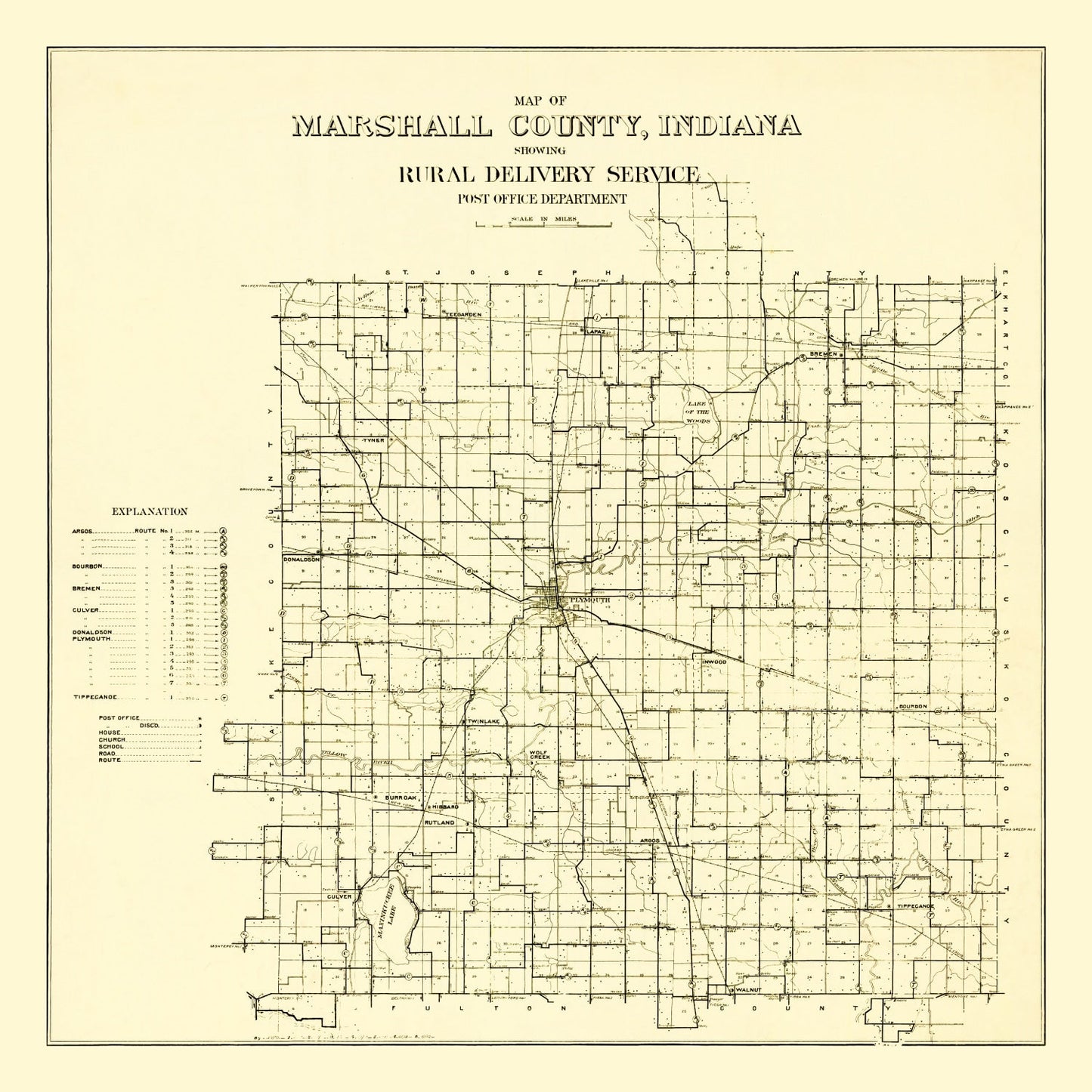 Vintage Map of Marshall County, Indiana, 1910