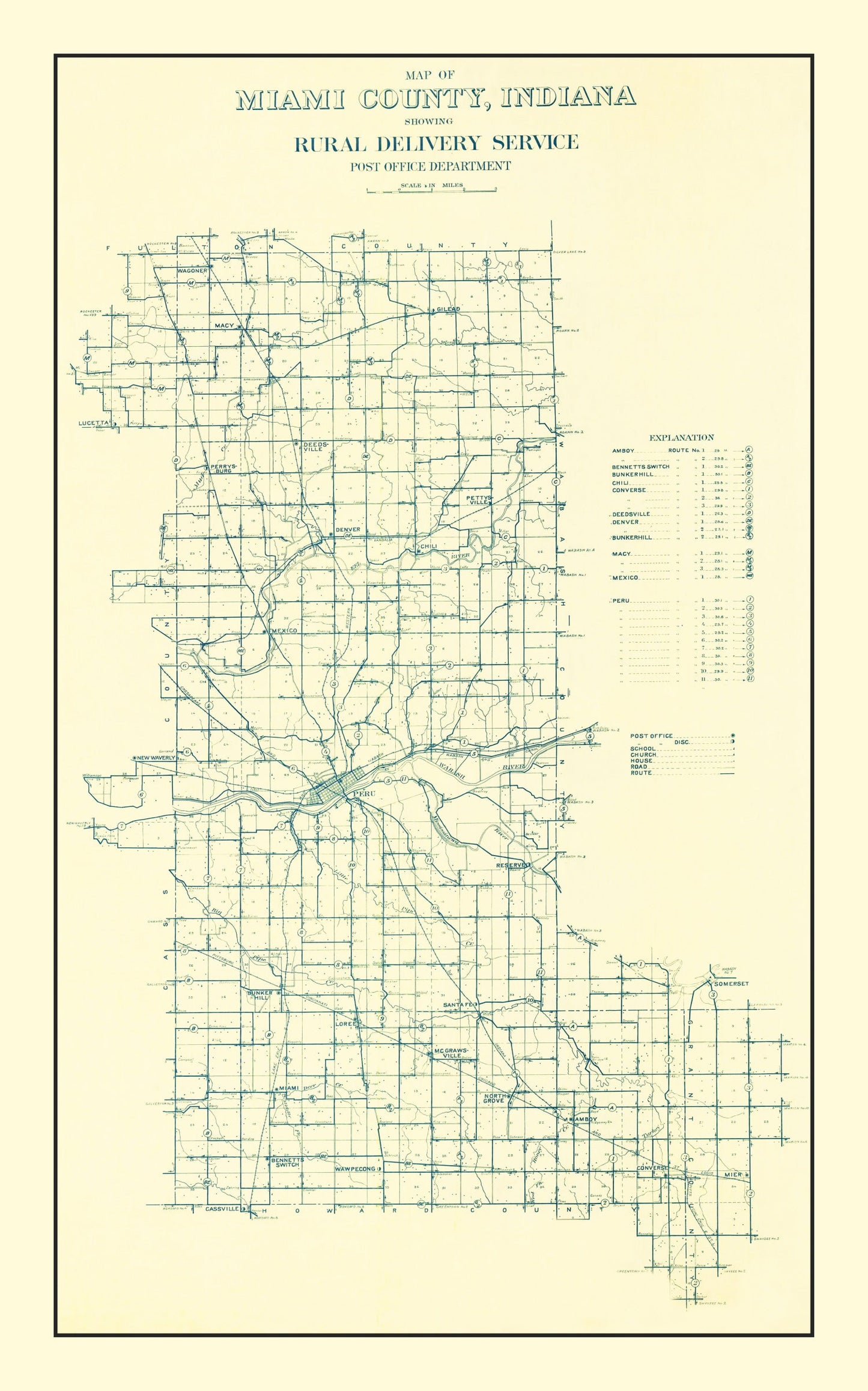 Vintage Map of Miami County, Indiana, 1911