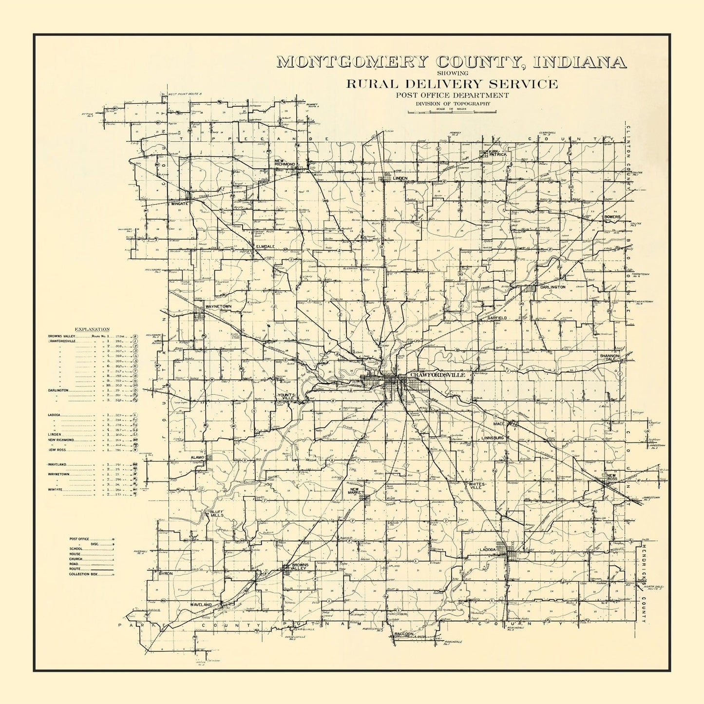 Vintage Map of Montgomery County, Indiana, 1912
