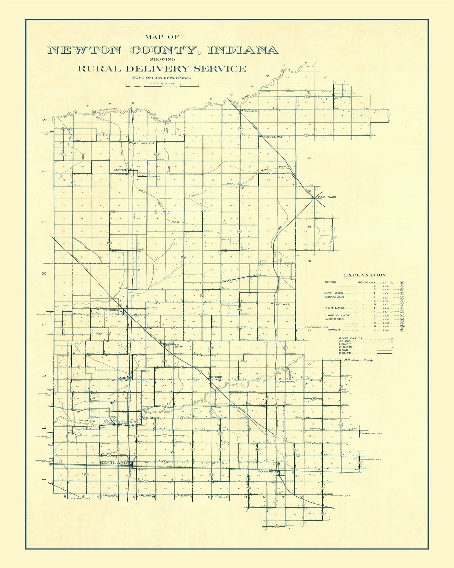 Vintage Map of Newton County, Indiana, 1909