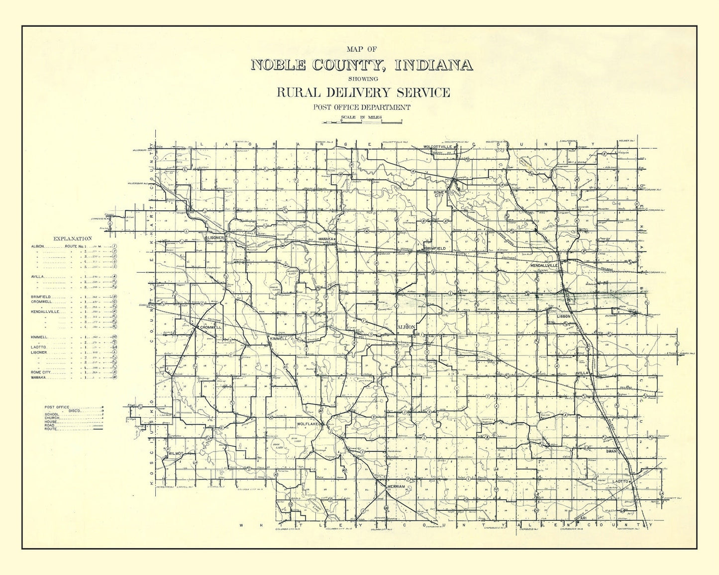 Vintage Map of Noble County, Indiana, 1909