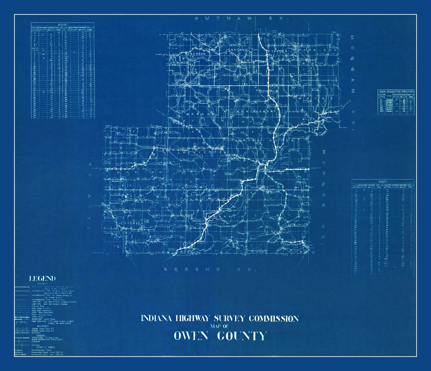 Vintage Map of Owen County, Indiana, 1936