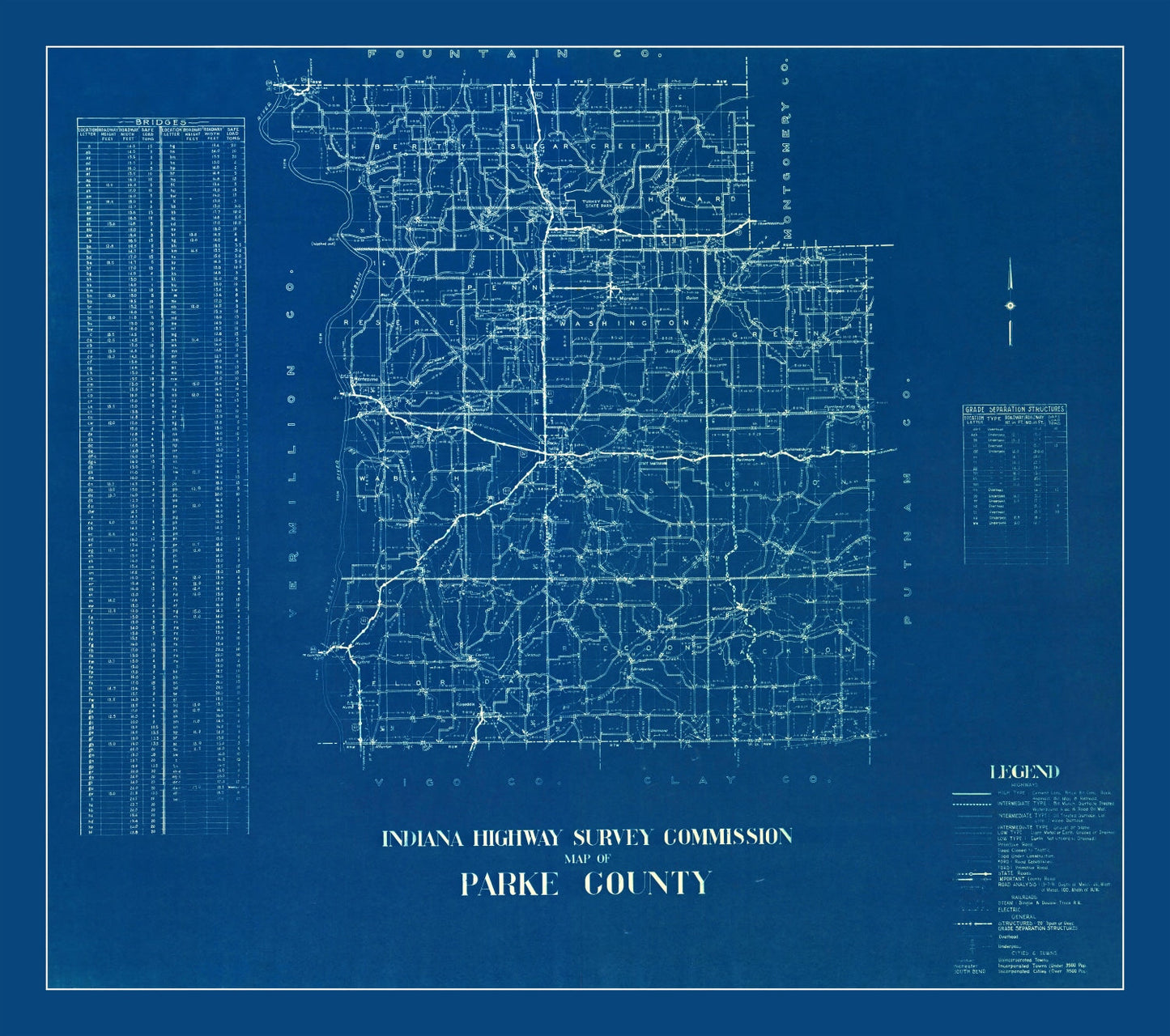 Vintage Map of Parke County, Indiana, 1936