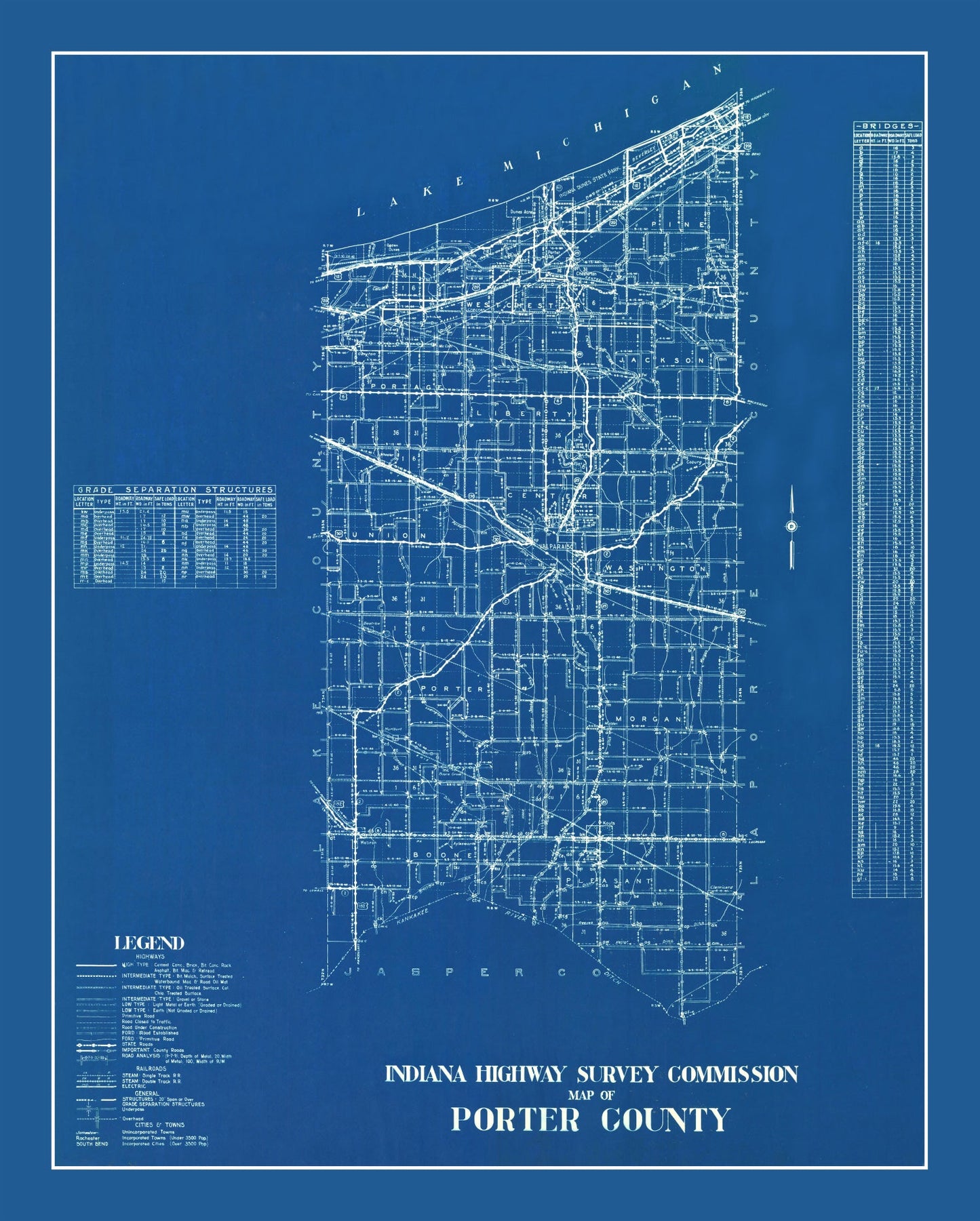 Vintage Map of Porter County, Indiana, 1936