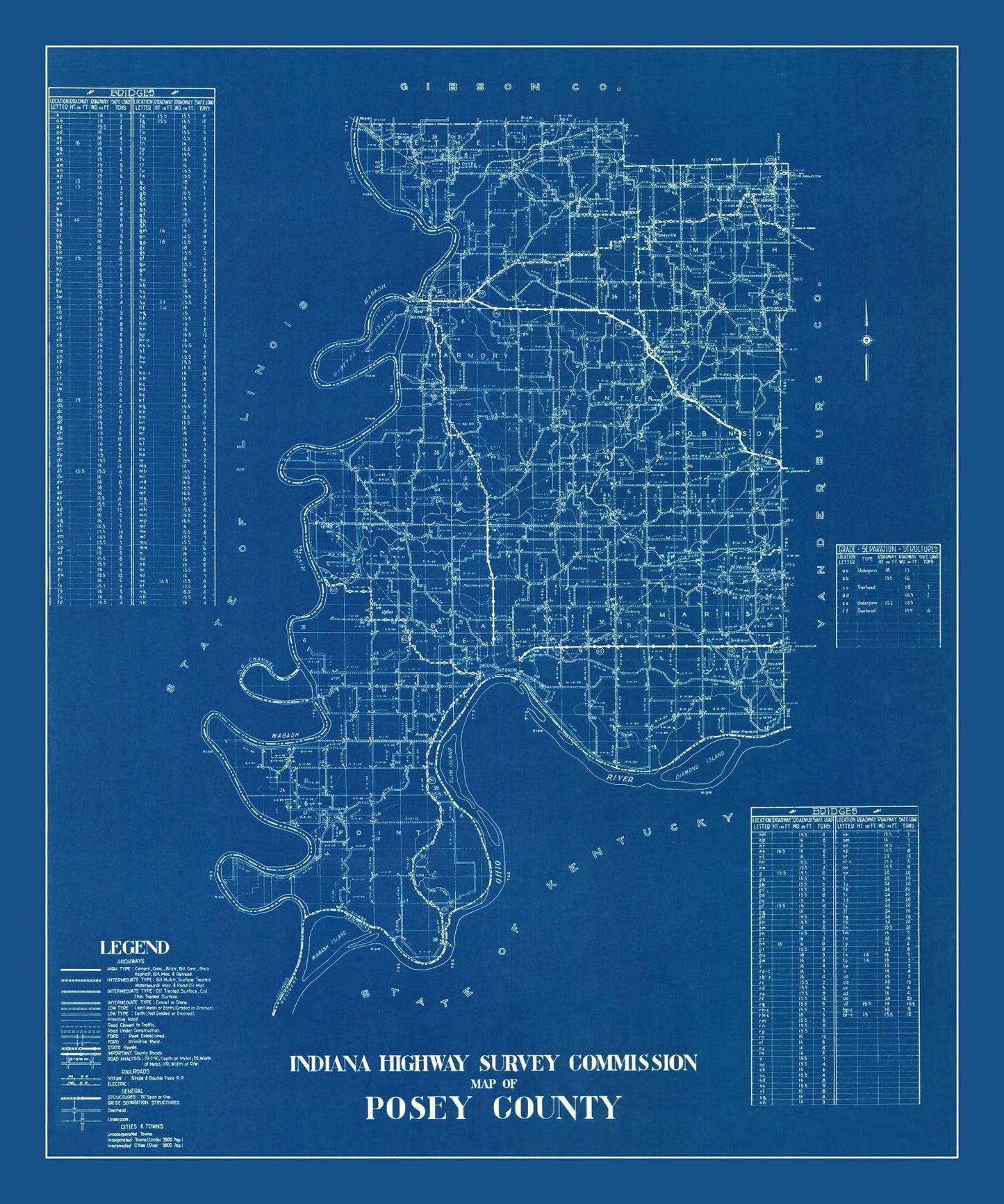 Vintage Map of Posey County, Indiana, 1936
