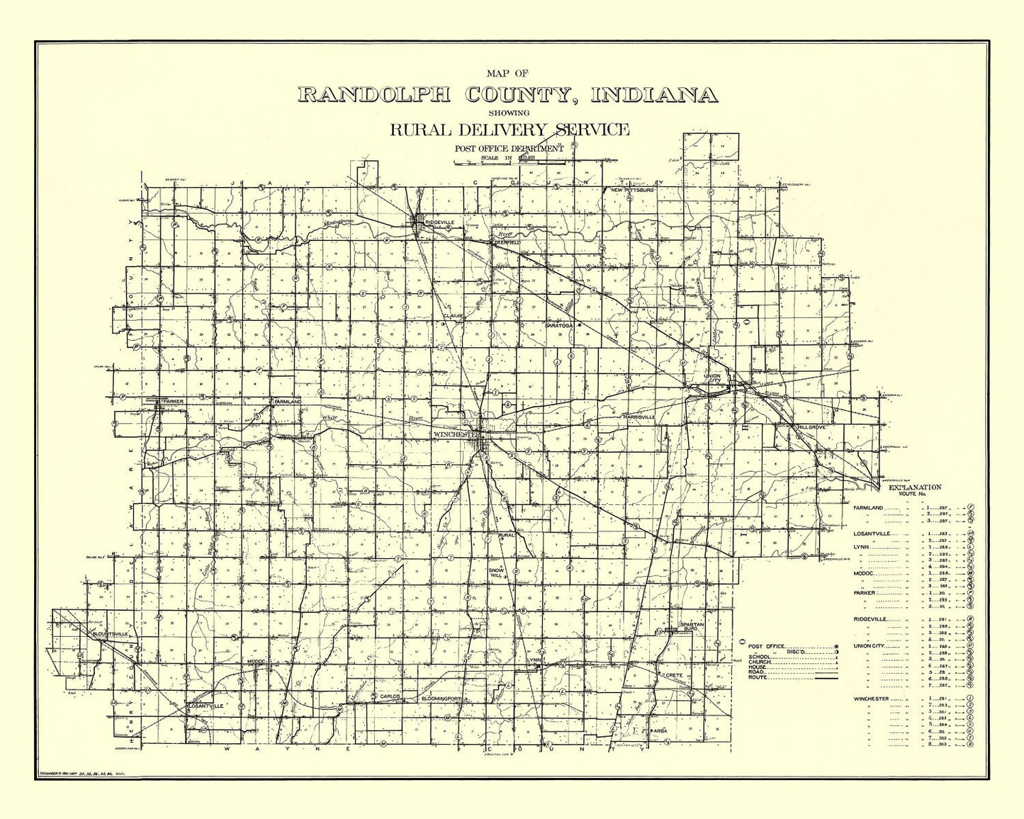 Vintage Map of Randolph County, Indiana, 1910