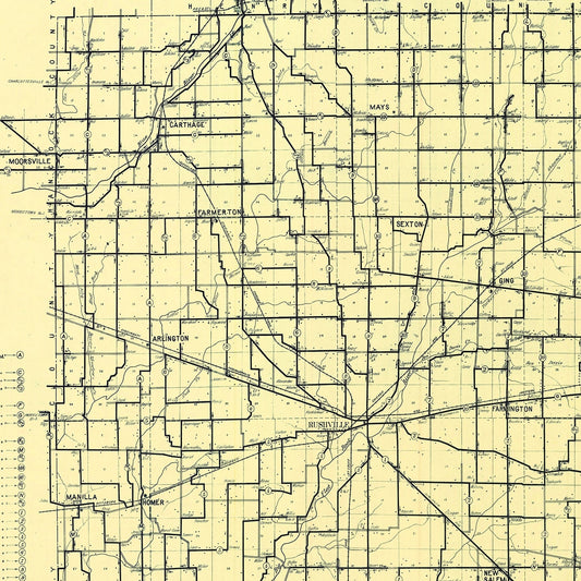 Vintage Map of Rush County, Indiana, 1909