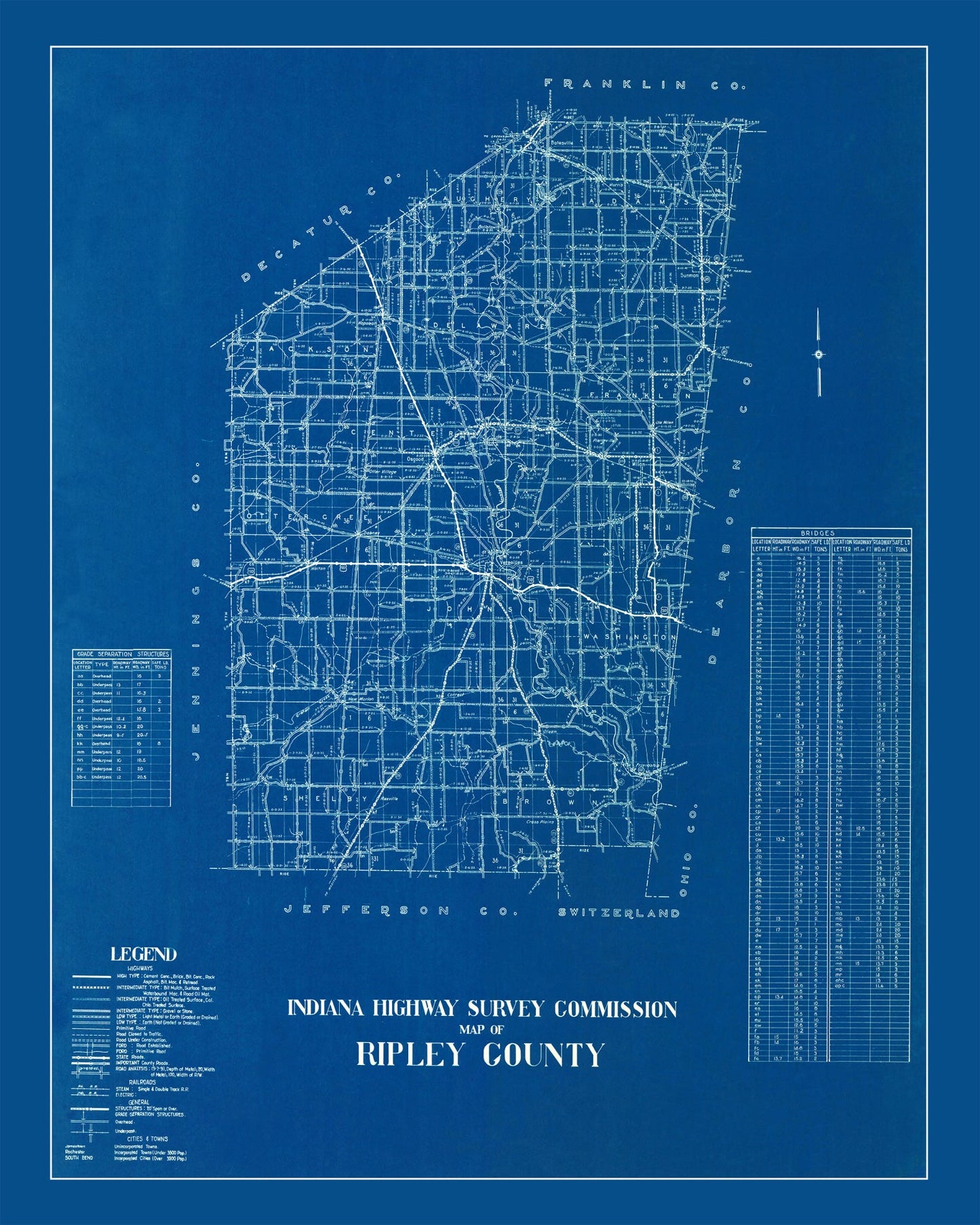 Vintage Map of Ripley County, Indiana, 1936