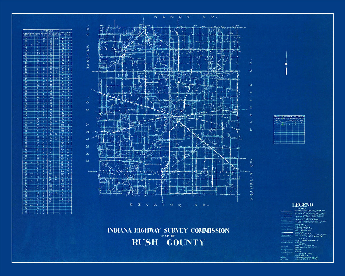 Vintage Map of Rush County, Indiana, 1936
