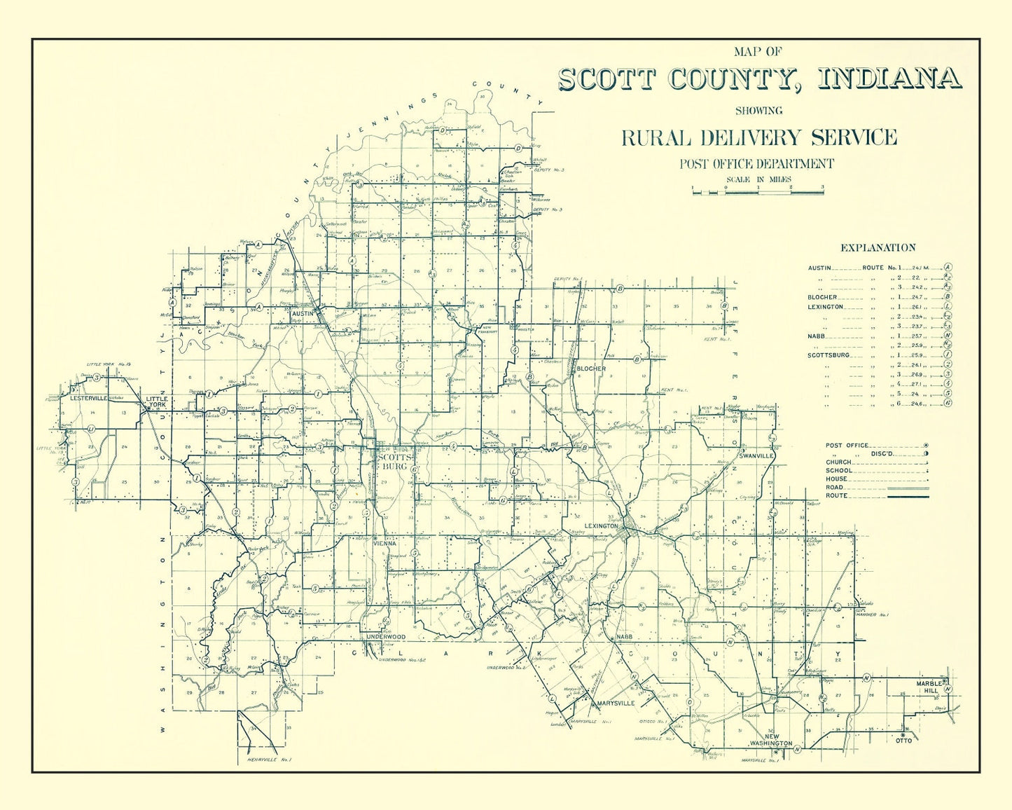 Vintage Map of Scott County, Indiana, 1910