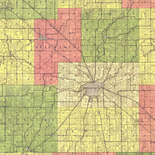 Vintage Map of Shelby County, Indiana, 1916