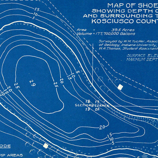 Vintage Shoe Lake Indiana Map, 1922