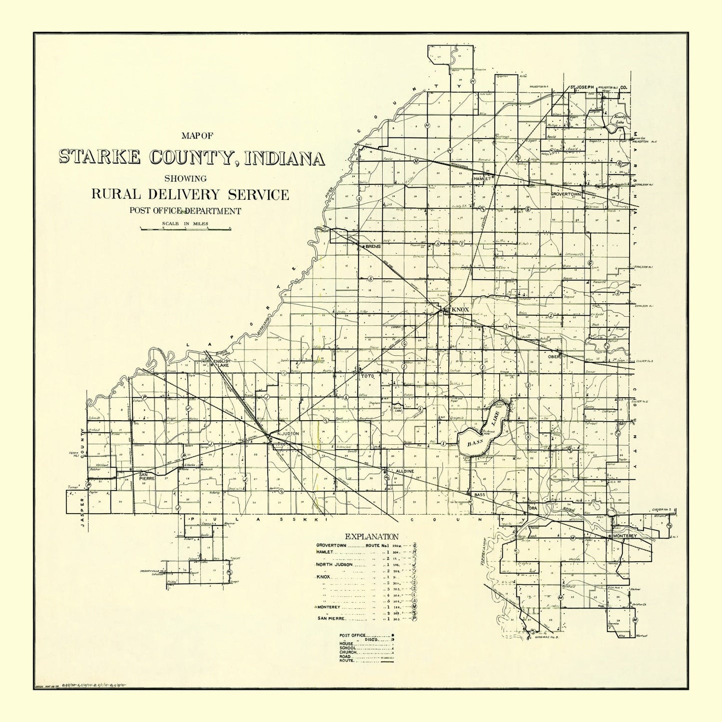 Vintage Map of Starke County, Indiana, 1909