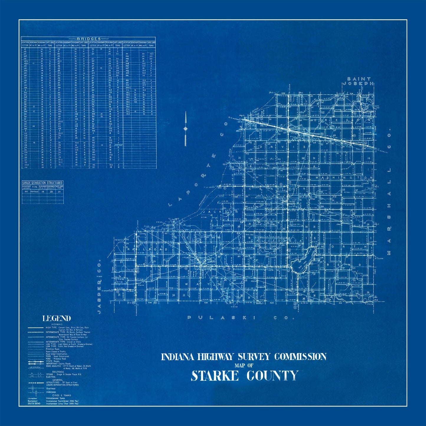 Vintage Map of Starke County, Indiana, 1936