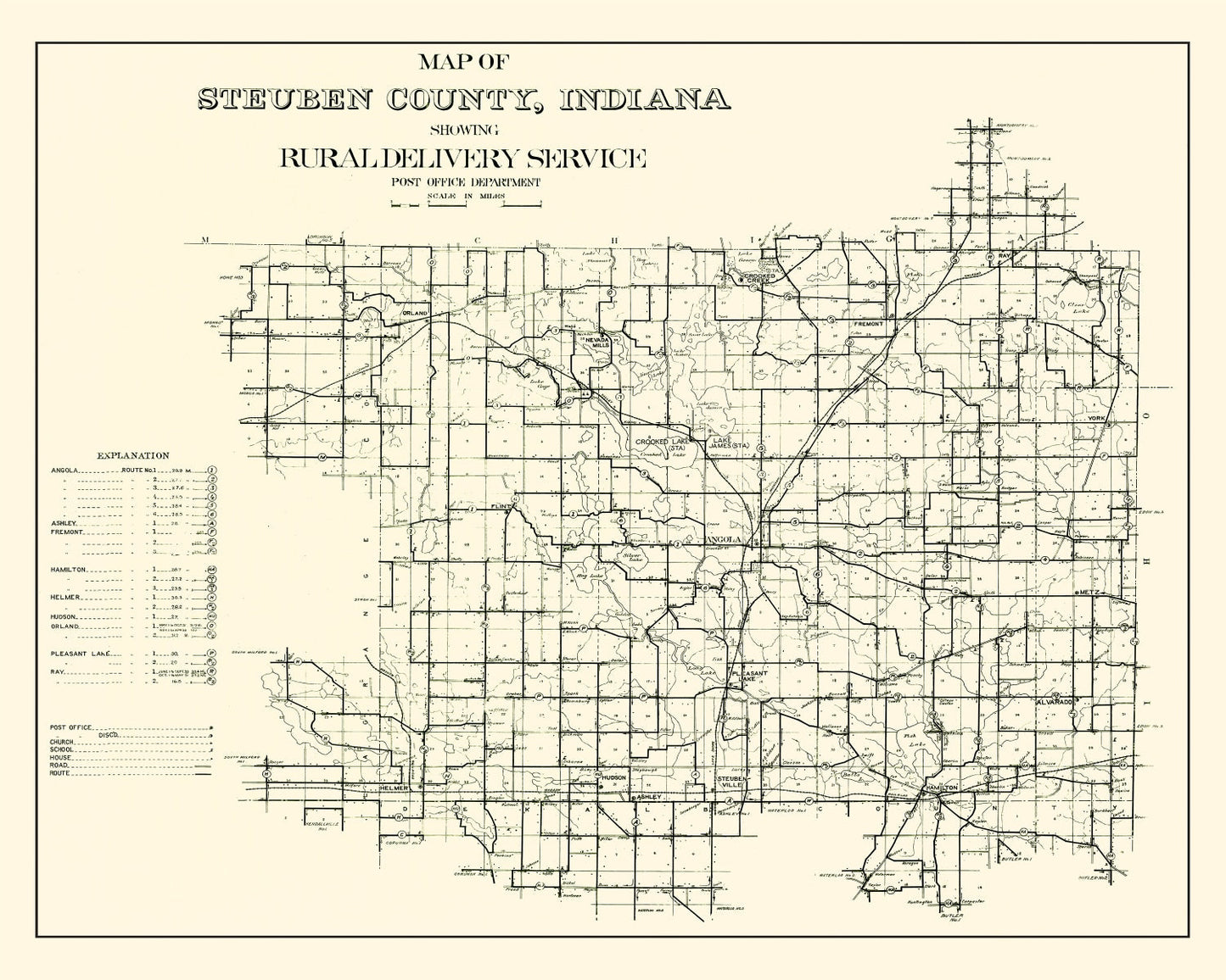 Vintage Map of Steuben County, Indiana, 1910