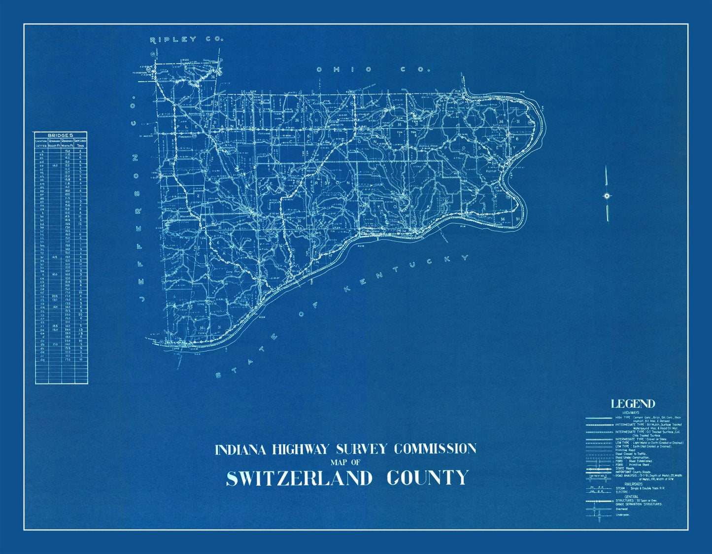 Vintage Map of Switzerland County, Indiana, 1936
