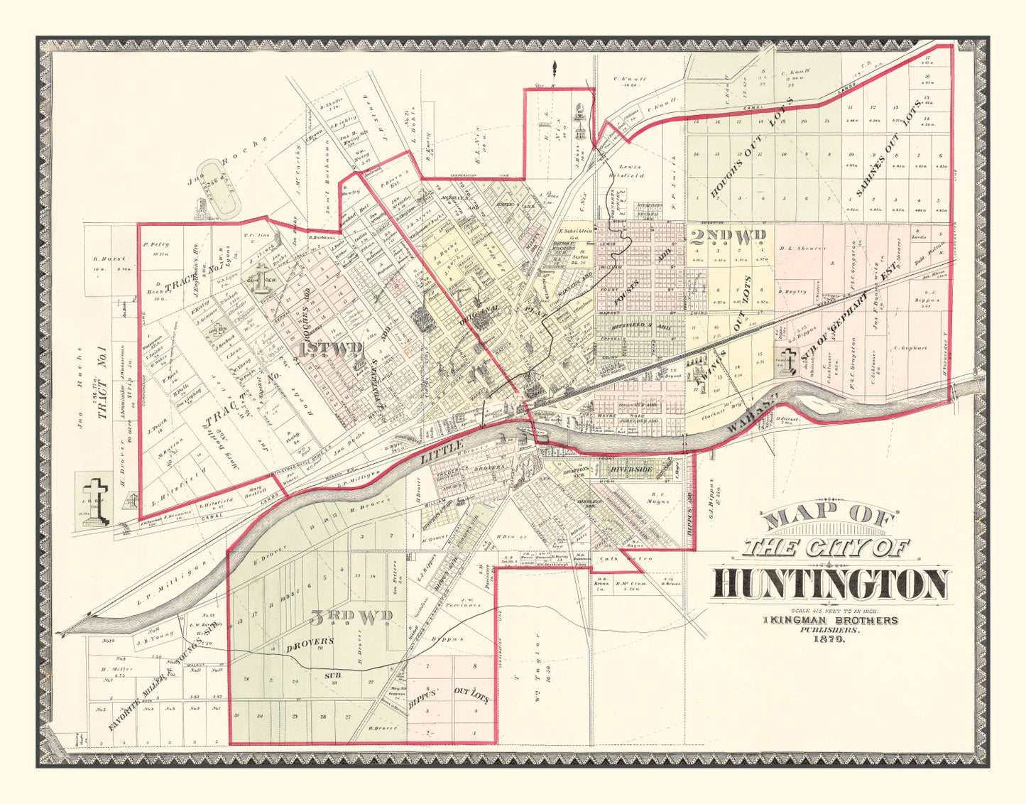 Vintage Map of Huntington, Indiana, 1879