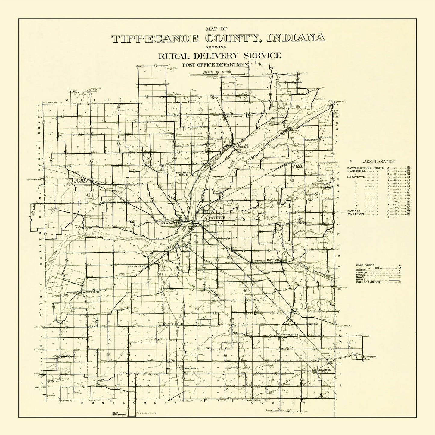 Vintage Map of Tippecanoe County, Indiana, 1911