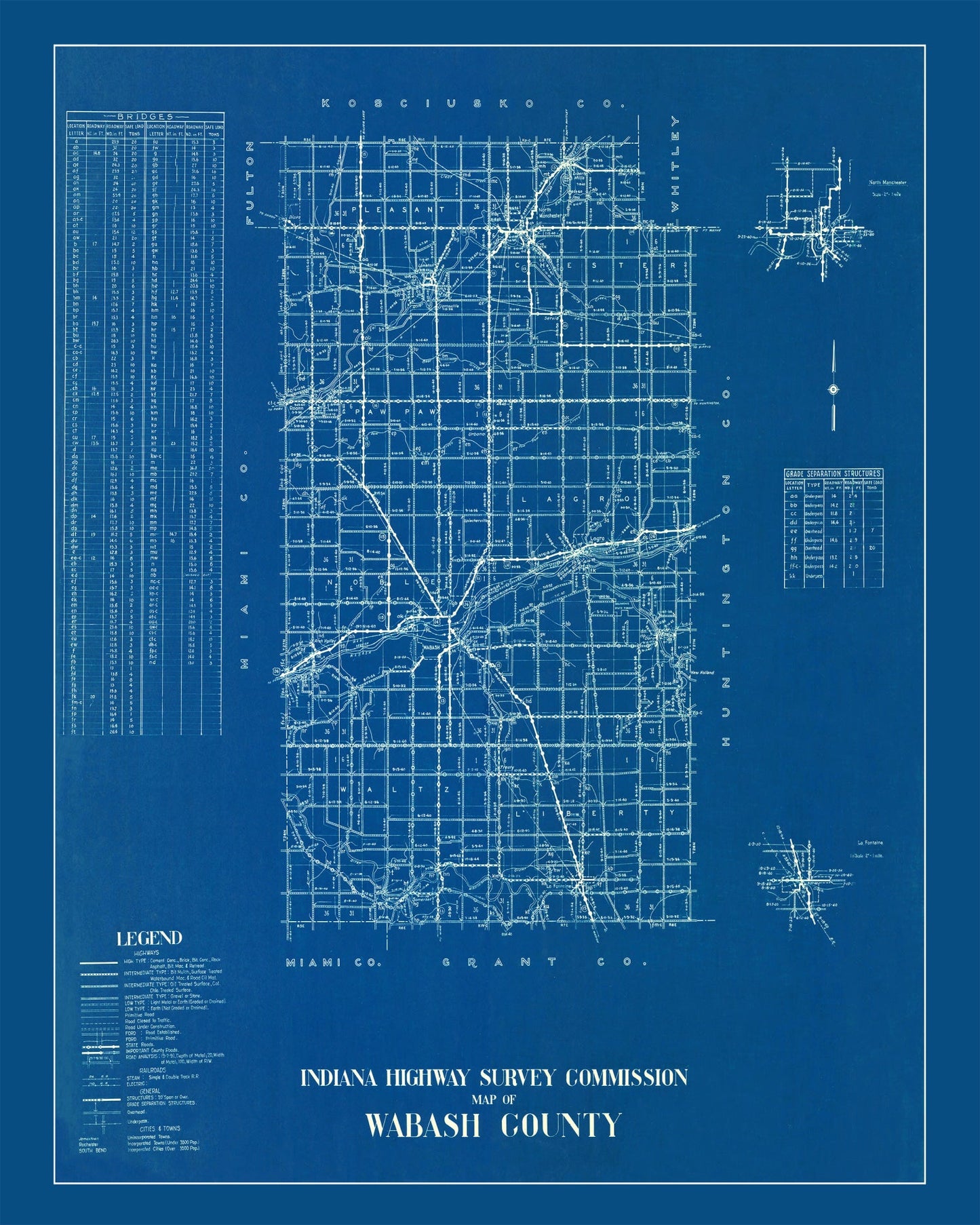 Vintage Map of Wabash County, Indiana, 1936