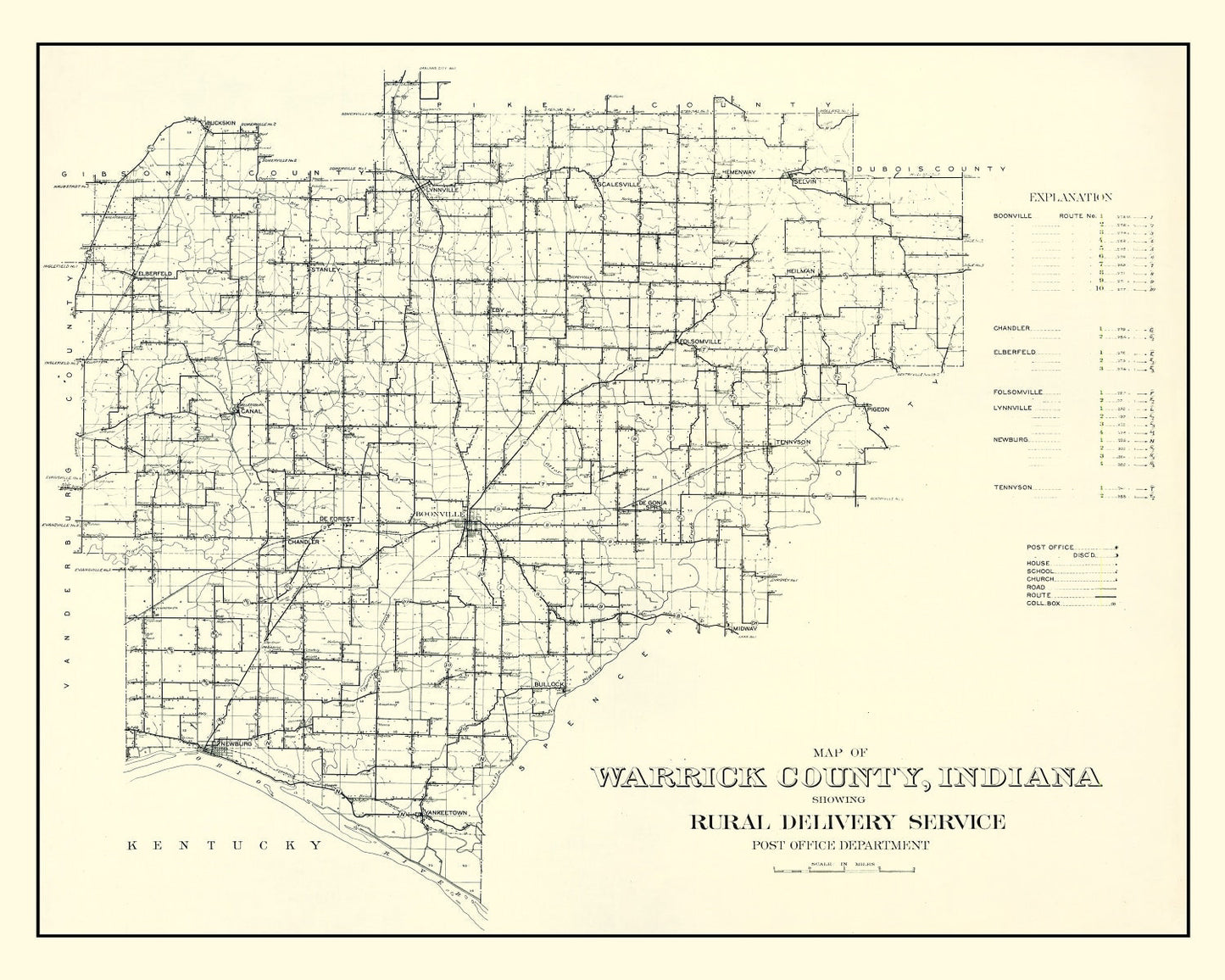 Vintage Map of Warrick County, Indiana, 1910