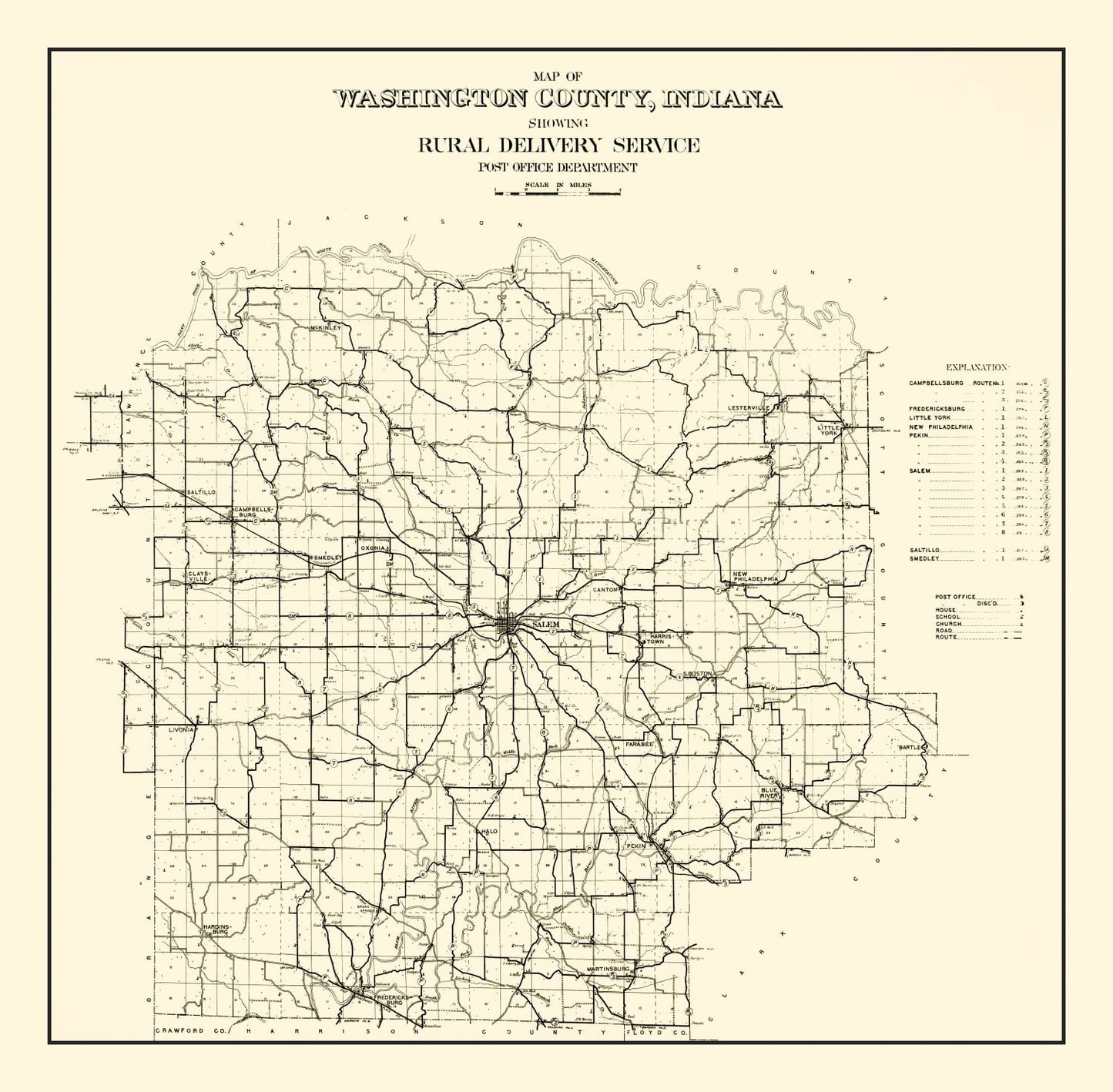 Vintage Map of Washington County, Indiana 1910
