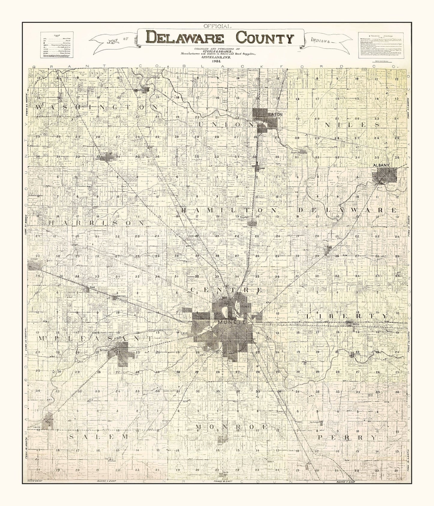 Vintage Map of Delaware County, Indiana, 1904