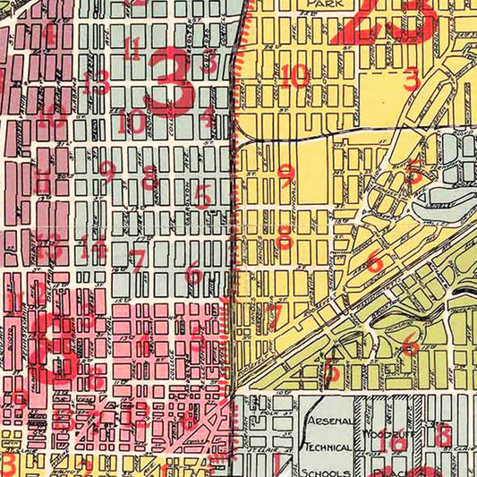 Vintage Map of Indianapolis, Indiana, 1938