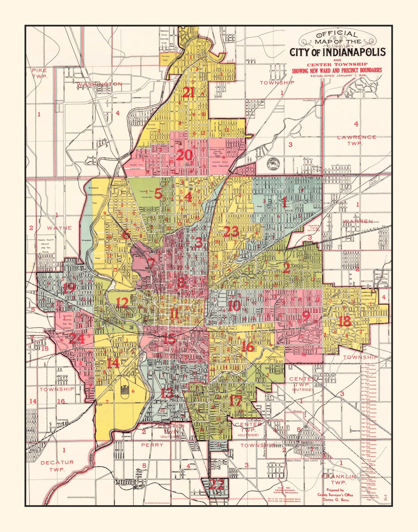 Vintage Map of Indianapolis, Indiana, 1938