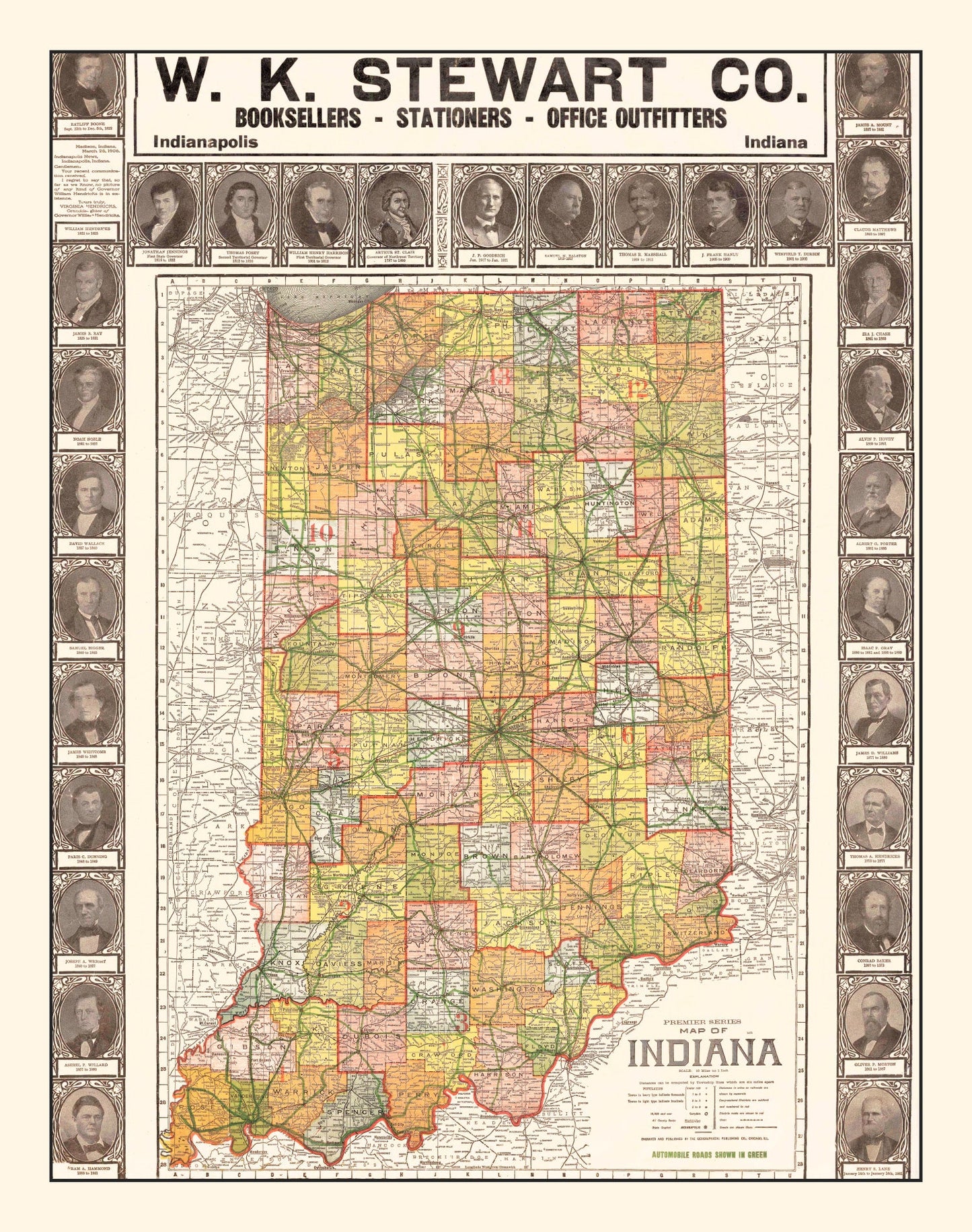 Vintage Map of Indiana, 1918