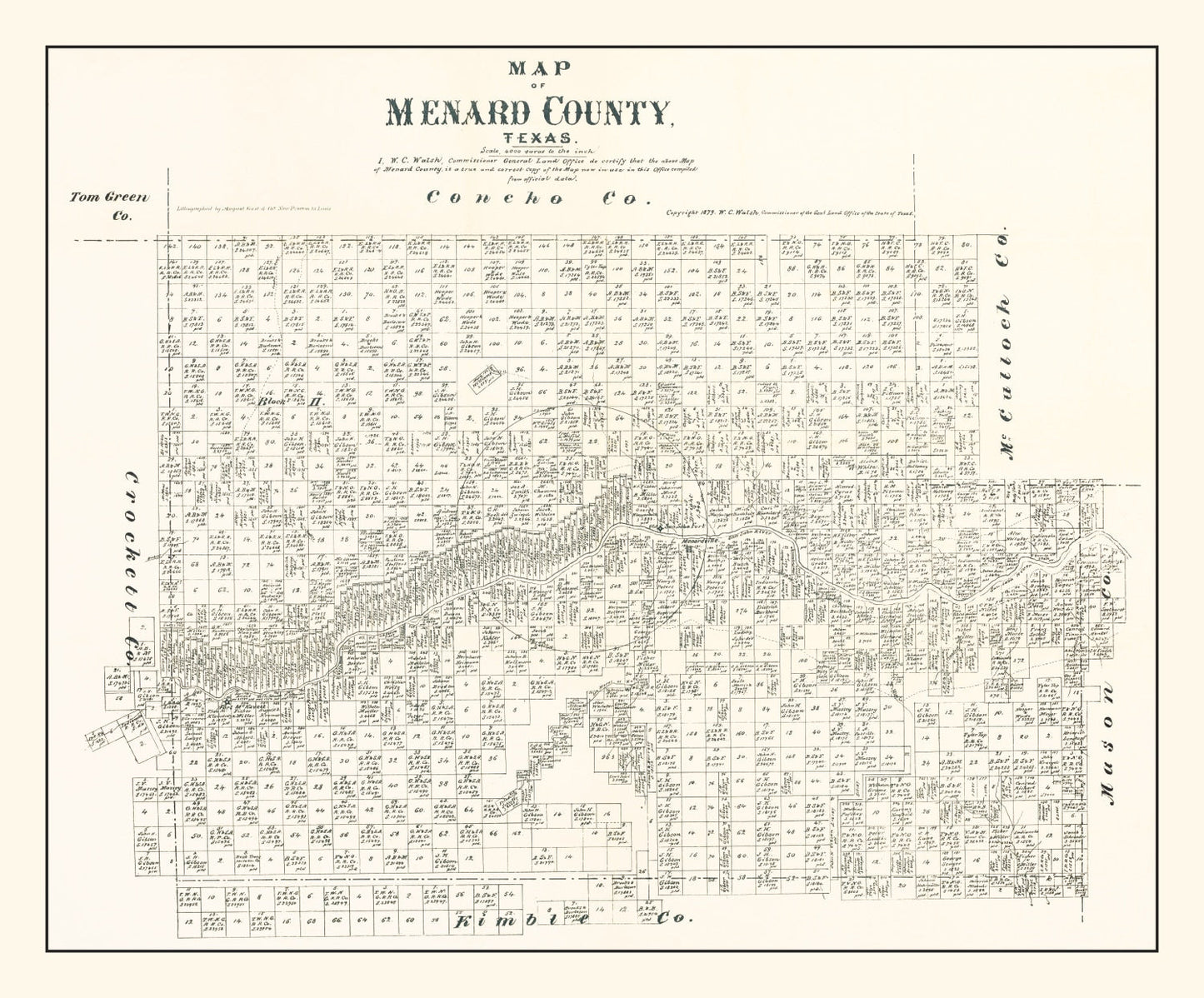 Vintage Map of Menard County, Texas, 1879