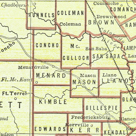 Vintage Map of Texas, 1876