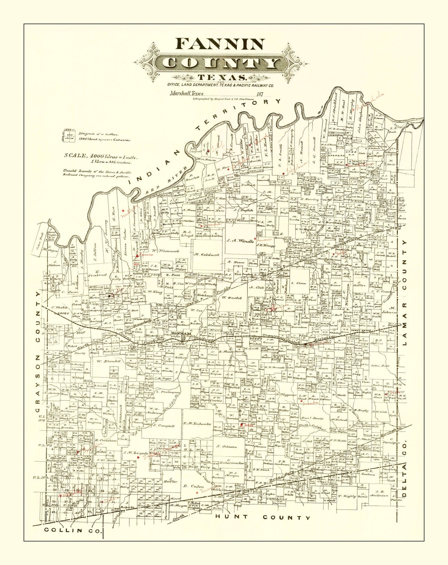 Vintage Map of Fannin County, Texas, 1870