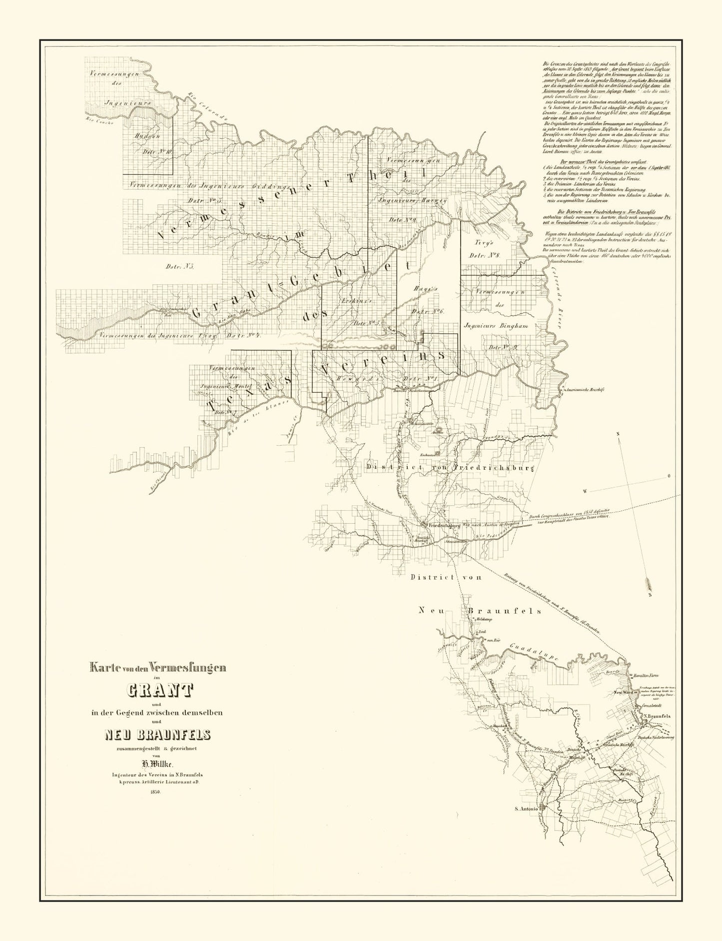 Vintage Map of Gillespie County, Texas, 1850