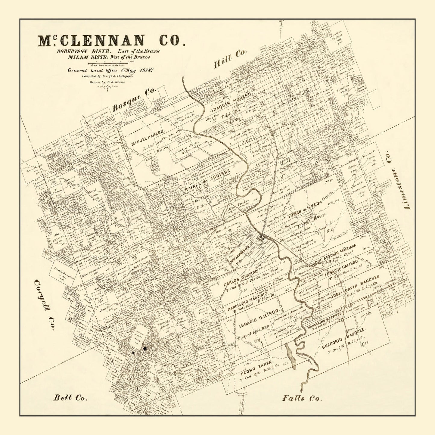 Vintage Map of McLennan County, Texas, 1878