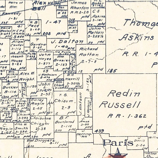 Vintage Map of Lamar County, Texas, 1889