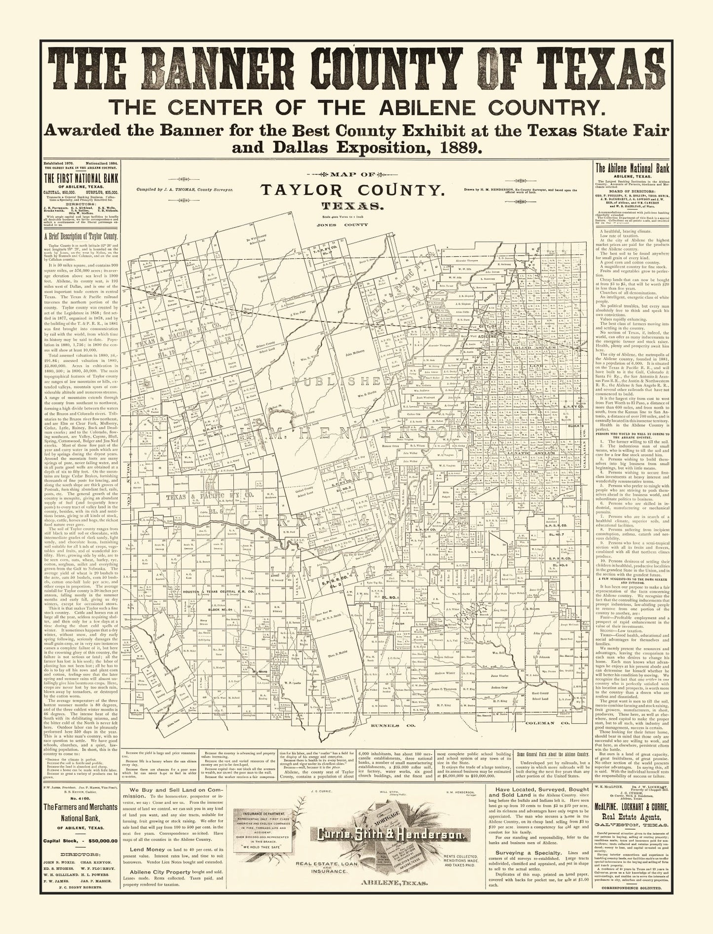Vintage Map of Taylor County, Texas, 1889