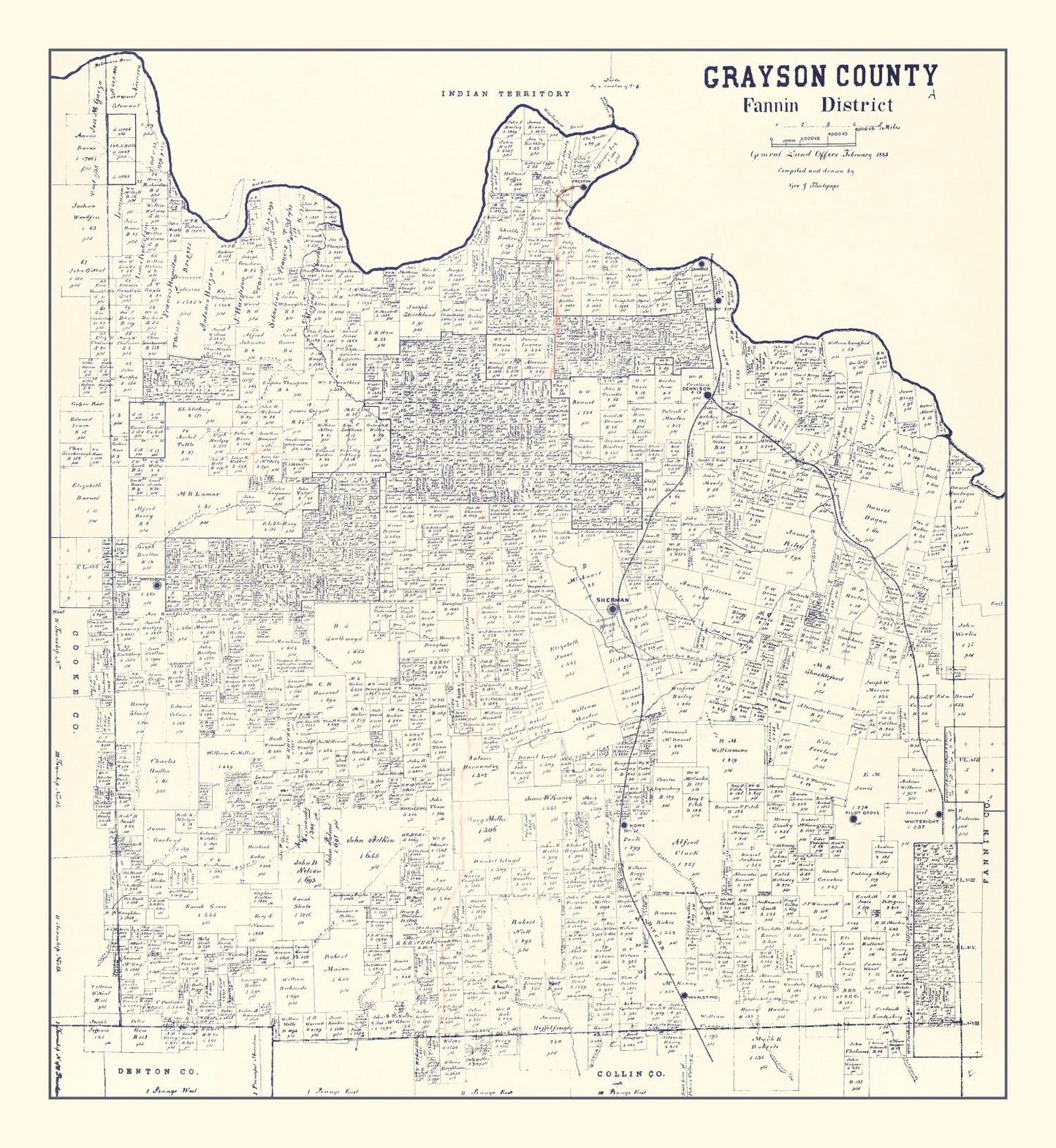 Vintage Map of Grayson County, Texas, 1885