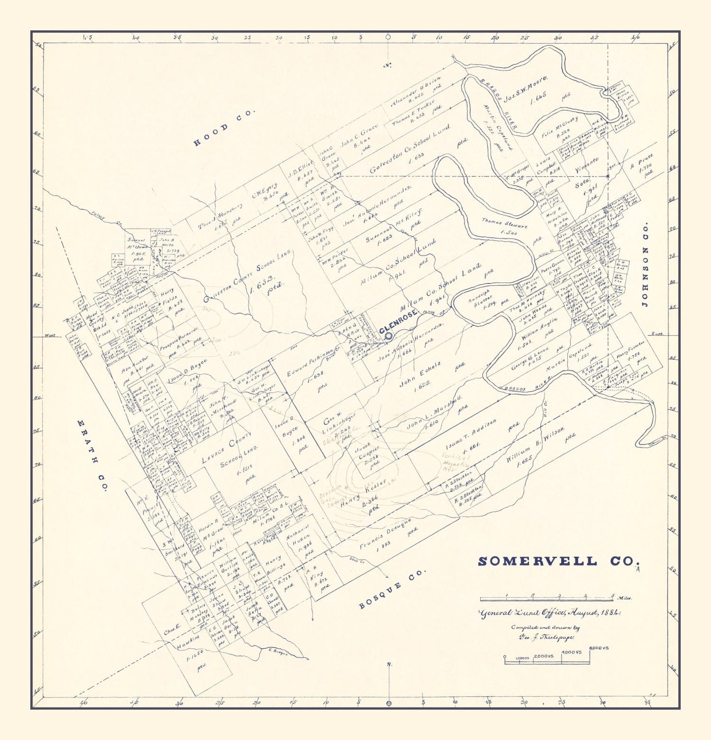Vintage Map of Somervell County, Texas, 1884