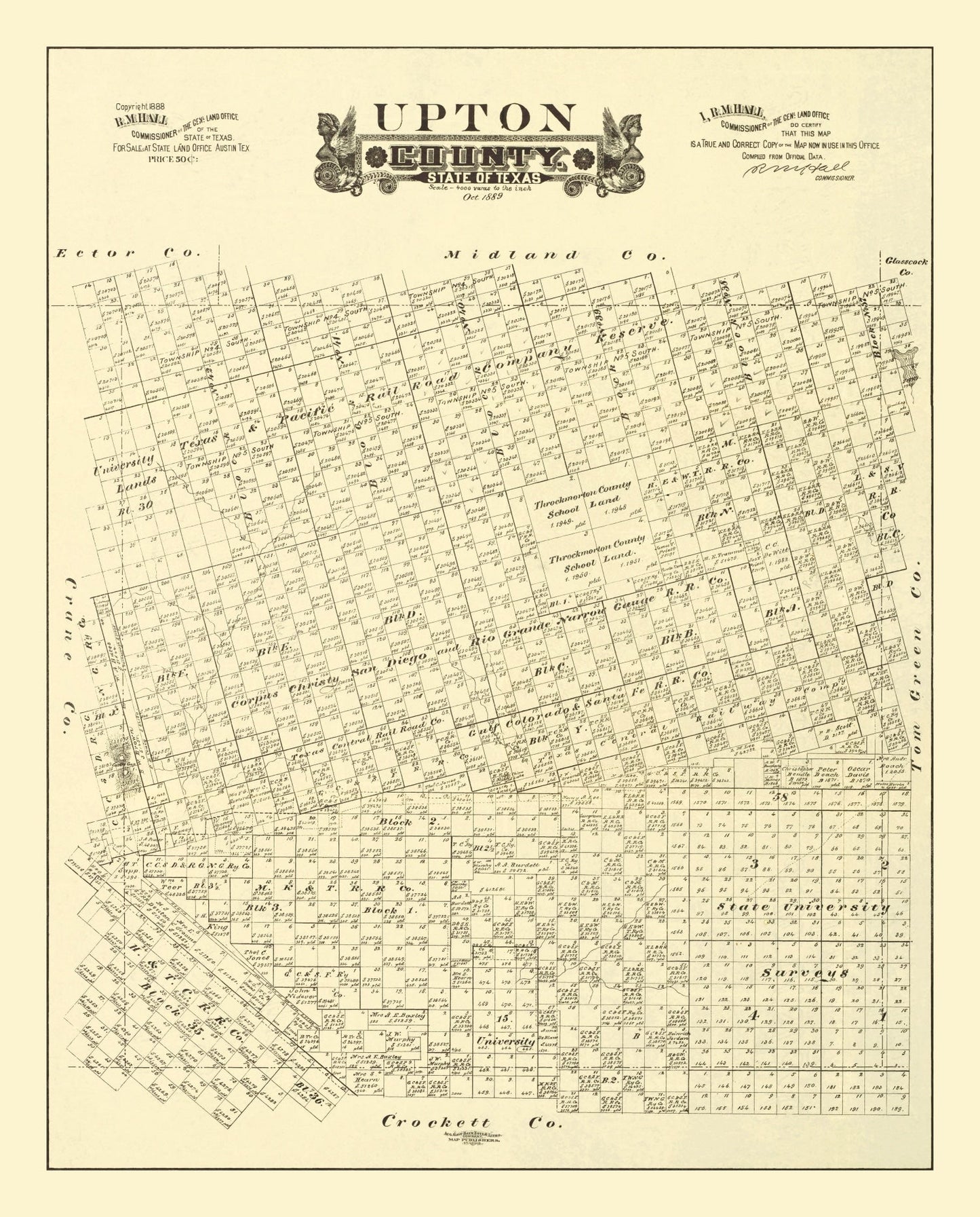 Vintage Map of Upton County, Texas, 1889