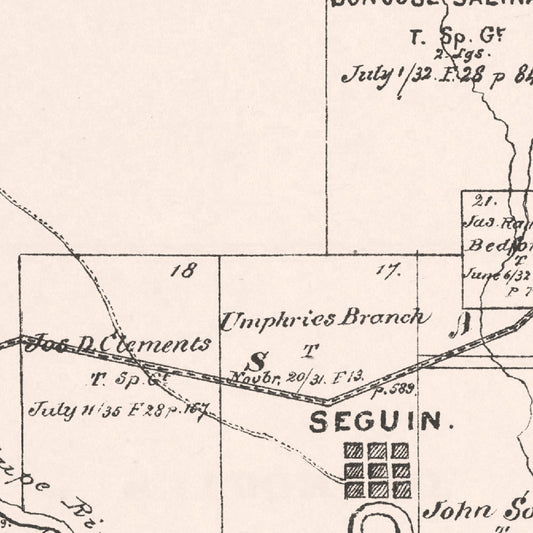 Vintage Map of Guadalupe County, Texas, 1880