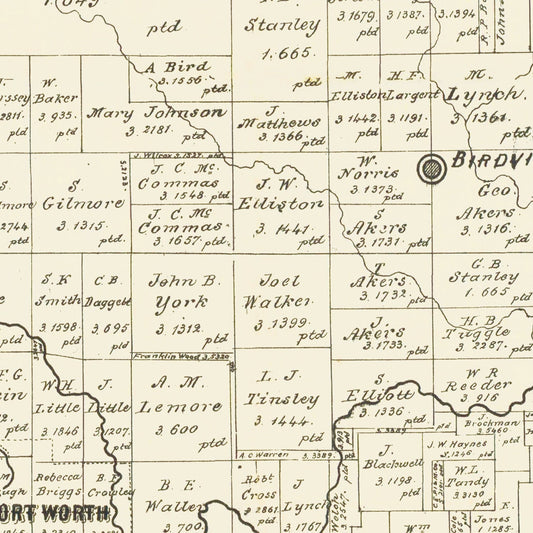 Vintage Map of Tarrant County, Texas, 1888