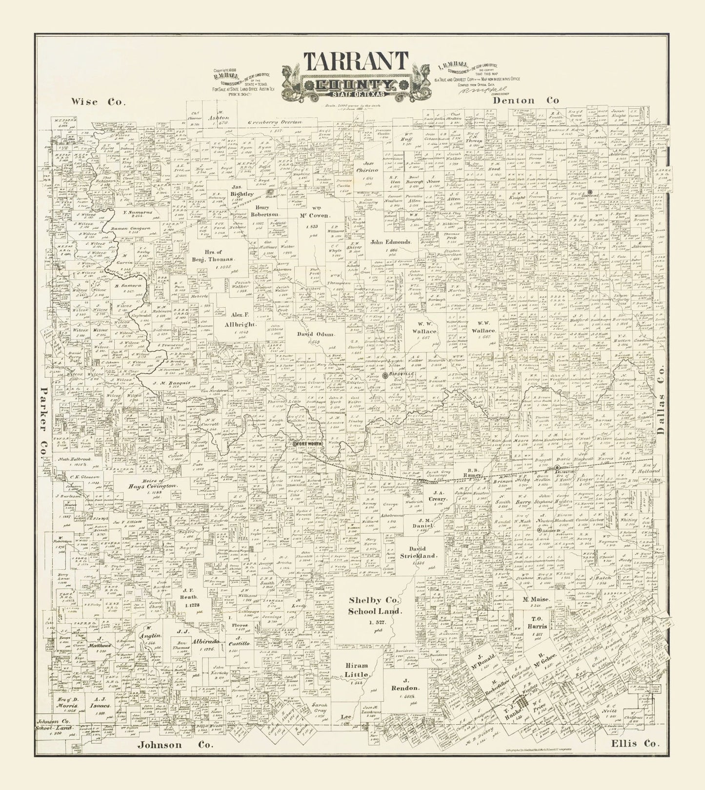 Vintage Map of Tarrant County, Texas, 1888