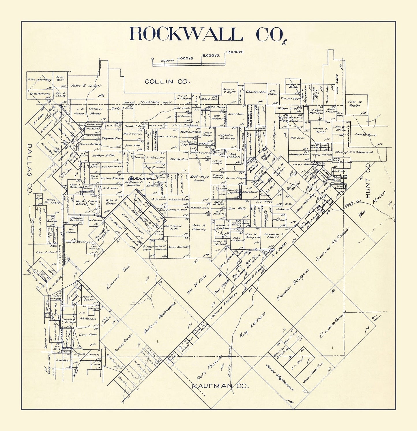 Vintage Map of Rockwall County, Texas, 1890