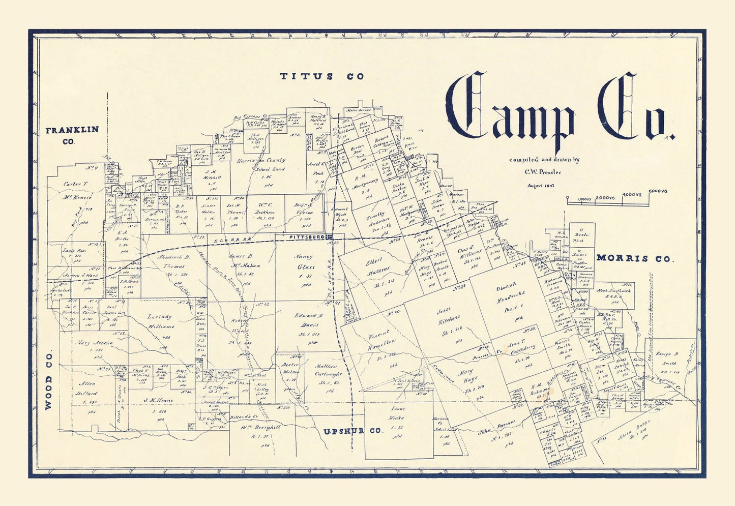 Vintage Map of Camp County, Texas, 1897 | Wall Art