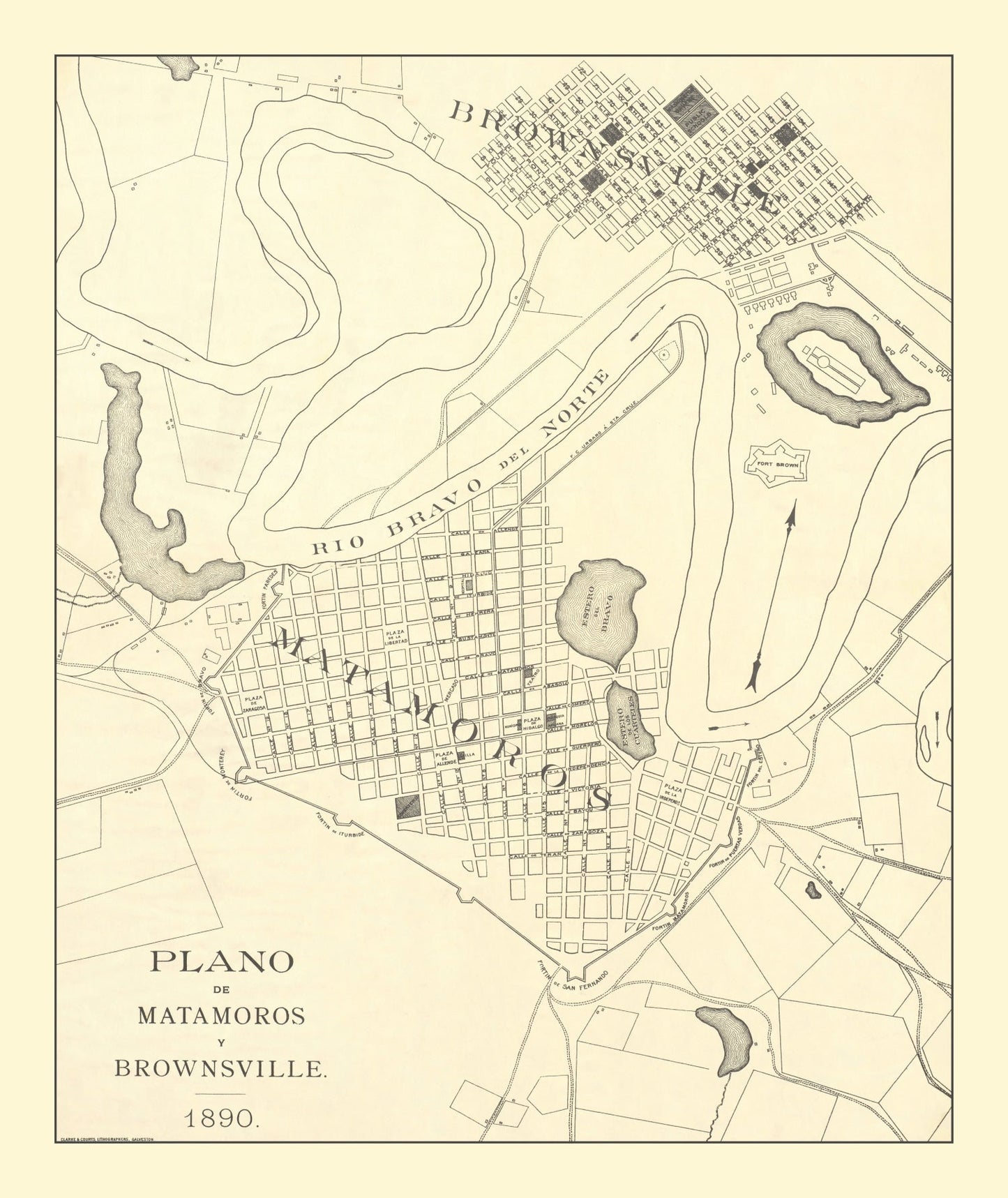 Vintage Map of Brownsville, Texas, 1890