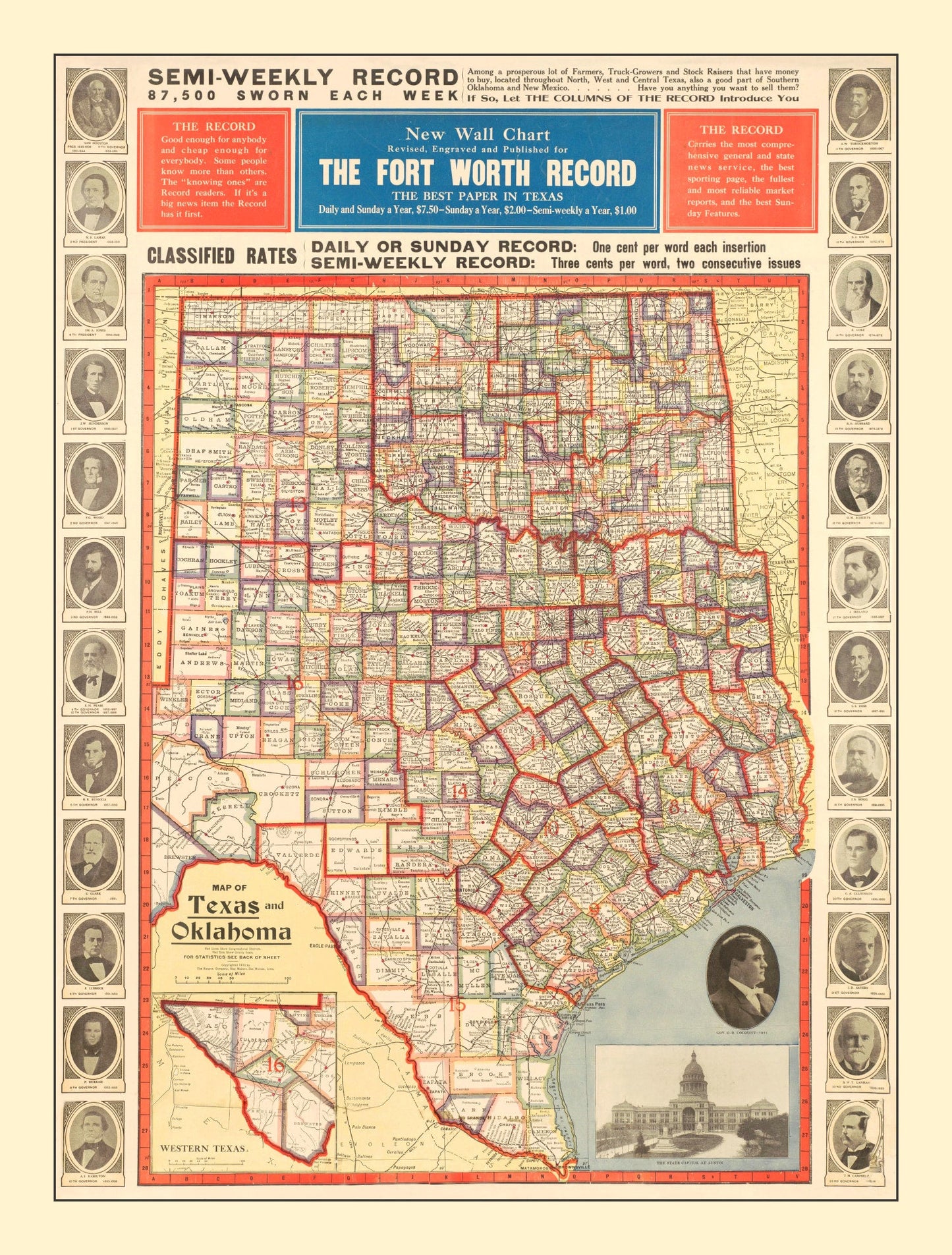 Vintage Map of Texas, 1912