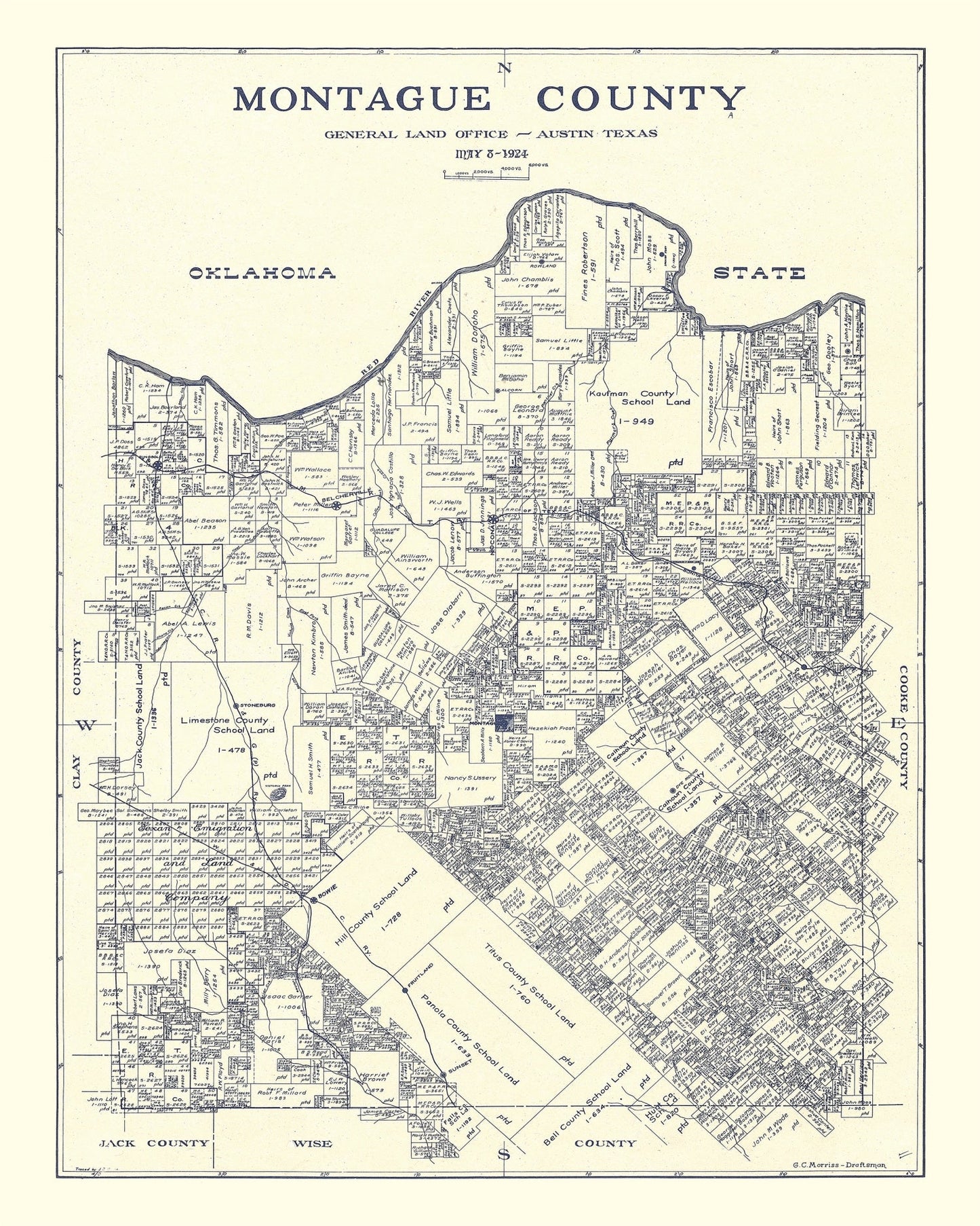 Vintage Map of Montague County, Texas, 1924