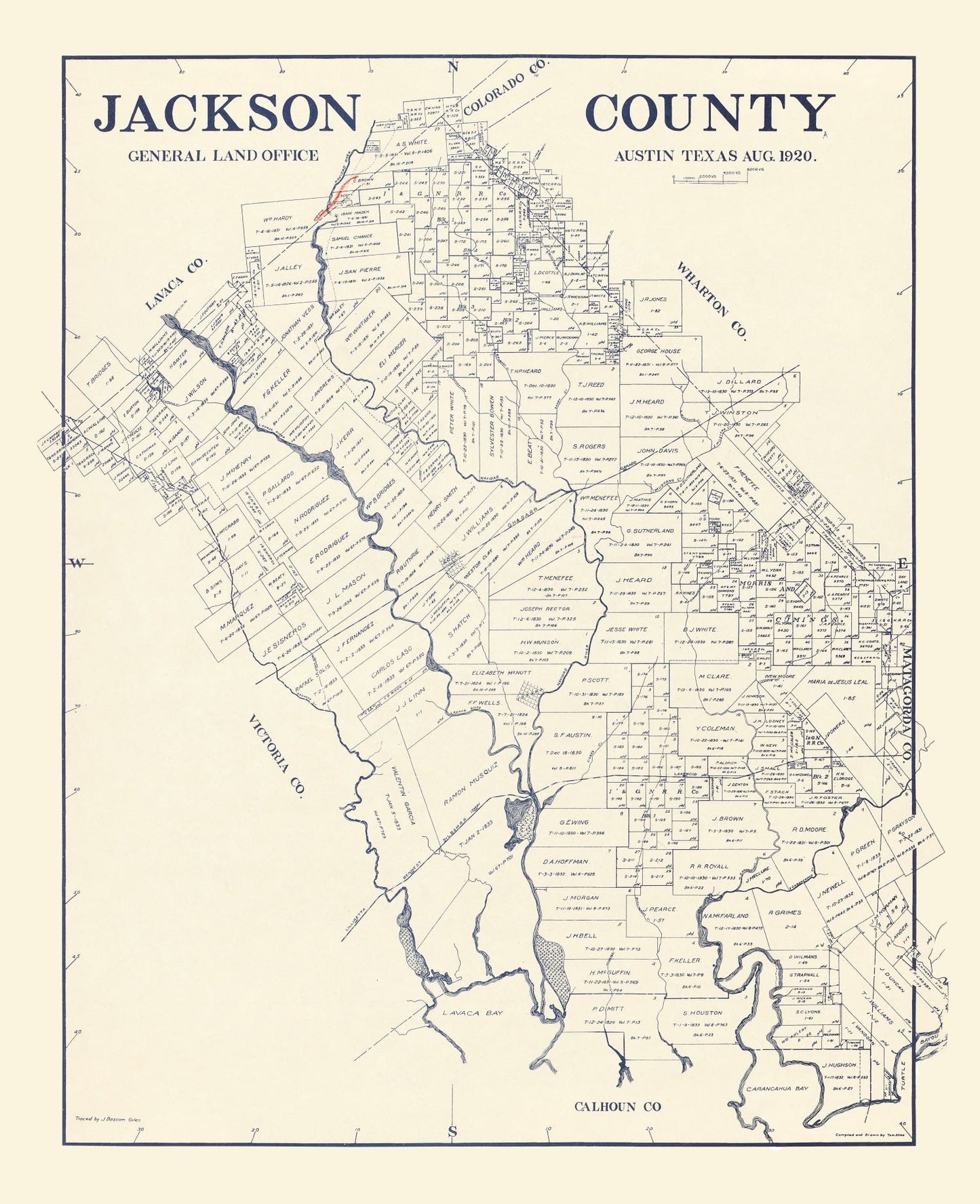 Vintage Map of Jackson County, Texas, 1920